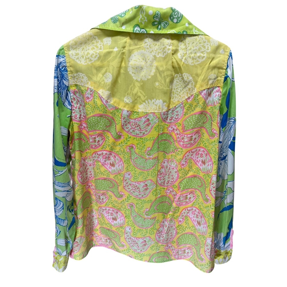 Lilly Pulitzer Shirt Women L Multicolor Devereux VTG Patchwork Floral Western - Picture 2 of 11